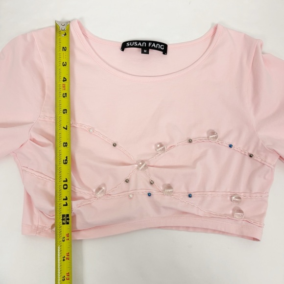 Susan Fang Beaded Crochet Jersey Tee in Pink Size M - Picture 9 of 9